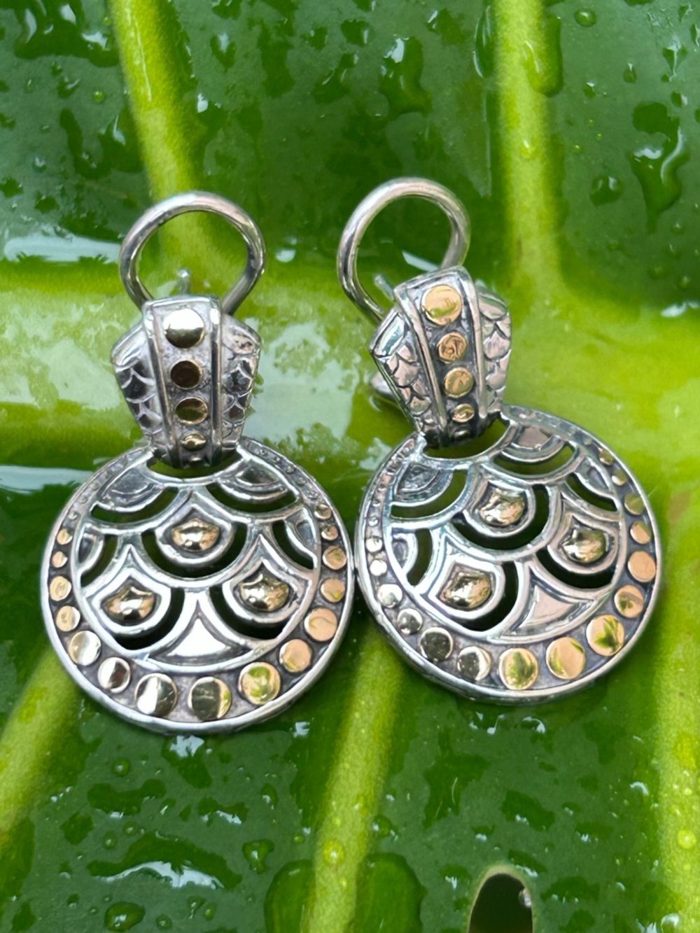 John Hardy Legends Naga collection round drop earrings sterling silver 18K gold - Picture 3 of 15